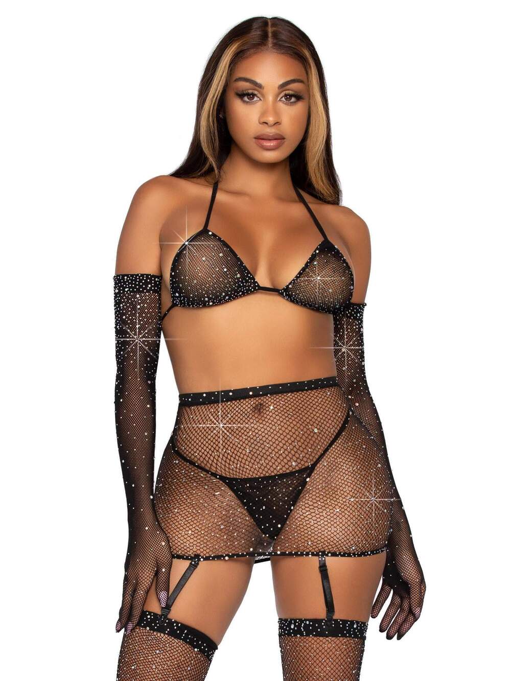 leg Avenue - Risk Taker Rhinestone Bra Set - BLACK